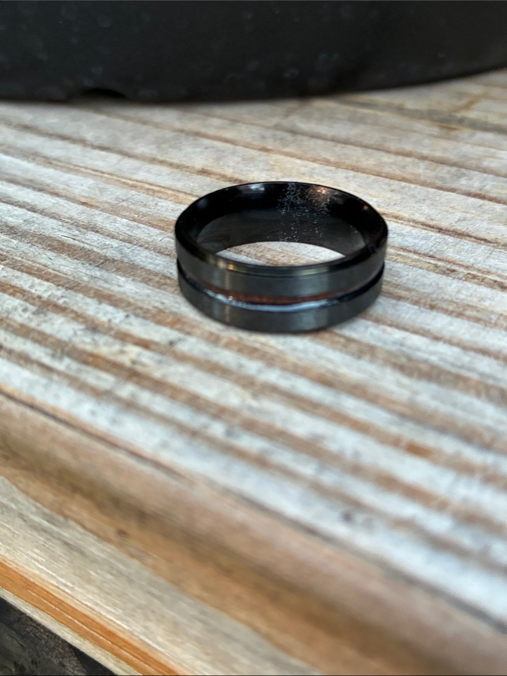 Black Men's Stainless Steel Ring with Subtle Groove